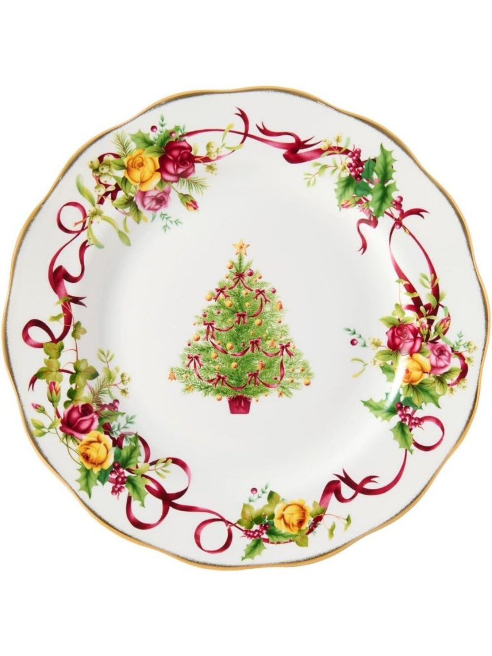 Vintage Floral Christmas Dinner Plate 10.25" - Elegant Holiday Tableware Decor